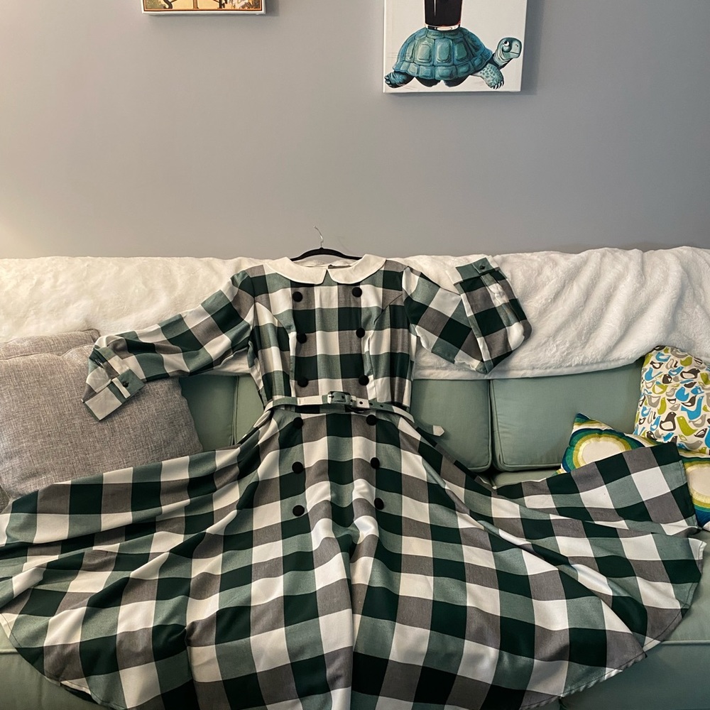 NWT-XXL-18-Collectif Vintage-Clemence Meadow Check Swing Dress-pockets! 😍 - Picture 11 of 13